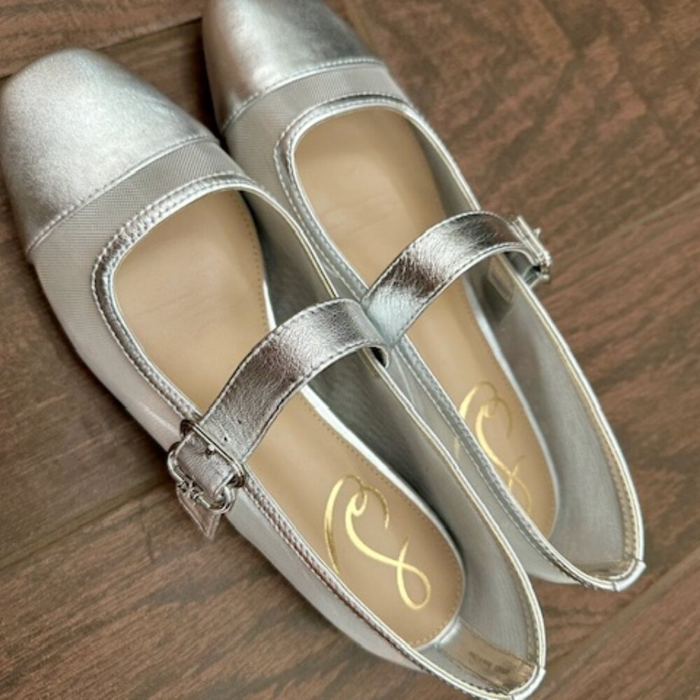 Silver Mesh Ballet Shoes - Sam Edelman Size 7 (Miranda Mary-Jane Flats)